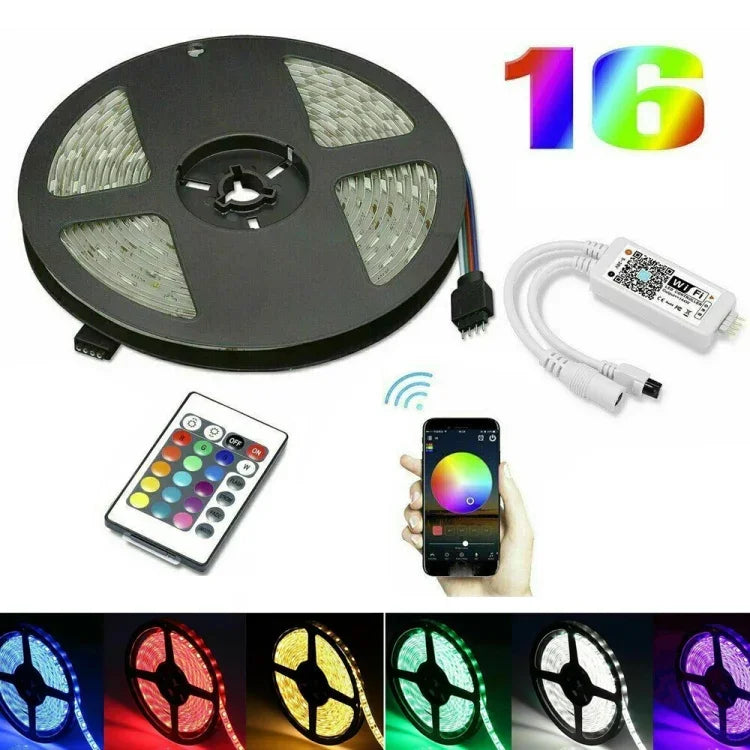 5M 5050 RGB LED 스트립 라이트 WIFI 스마트 홈 전원 키트 세트 (방수 아님)
