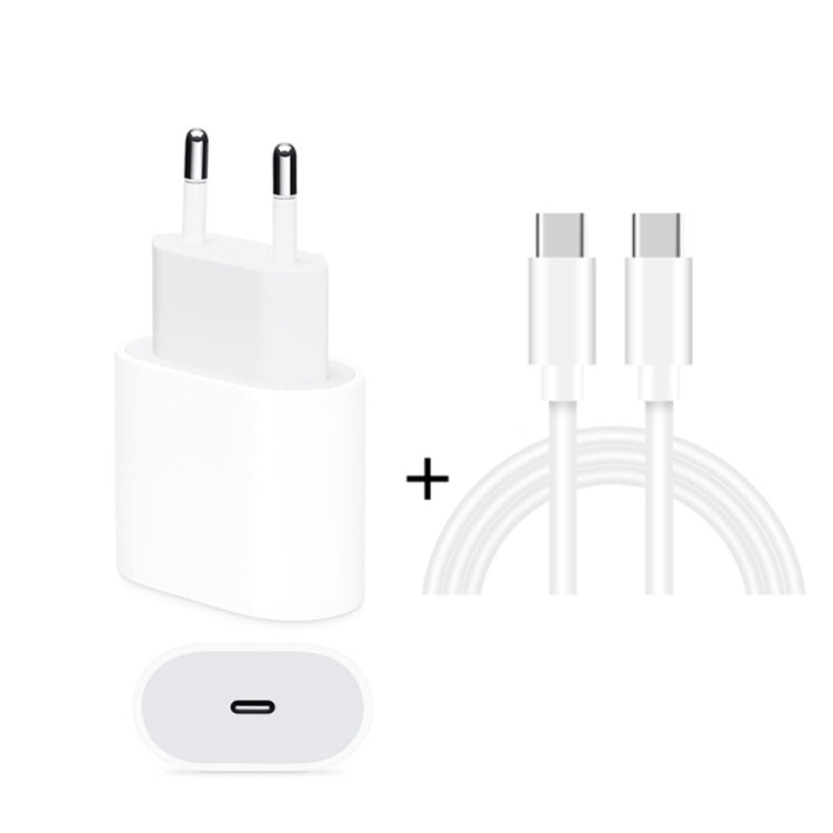 2-in-1 PD 20W 단일 USB-C / 타입-C 포트 여행용 충전기 + 3A PD3.0 USB-C / 타입-C to USB-C / 타입-C 고속 충전 데이터 케이블 세트, 케이블 길이: 1m, EU 플러그, 20W 1m