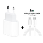 2-in-1 PD 20W 단일 USB-C / 타입-C 포트 여행용 충전기 + 3A PD3.0 USB-C / 타입-C to USB-C / 타입-C 고속 충전 데이터 케이블 세트, 케이블 길이: 2m, EU 플러그, 20W 2m