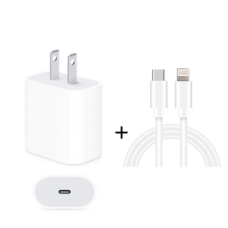 2-in-1 PD 20W 단일 USB-C / 타입-C 포트 여행용 충전기 + 3A PD3.0 USB-C / 타입-C to 8핀 고속 충전 데이터 케이블 세트, 케이블 길이: 1m, 미국 플러그, 20W 1m