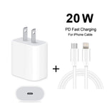 2 in 1 PD 20W Single USB-C / Type-C Port Travel Charger + 3A PD3.0 USB-C / Type-C to 8 Pin Fast Charge Data Cable Set, Cable Length: 1m, US Plug, 20W 1m