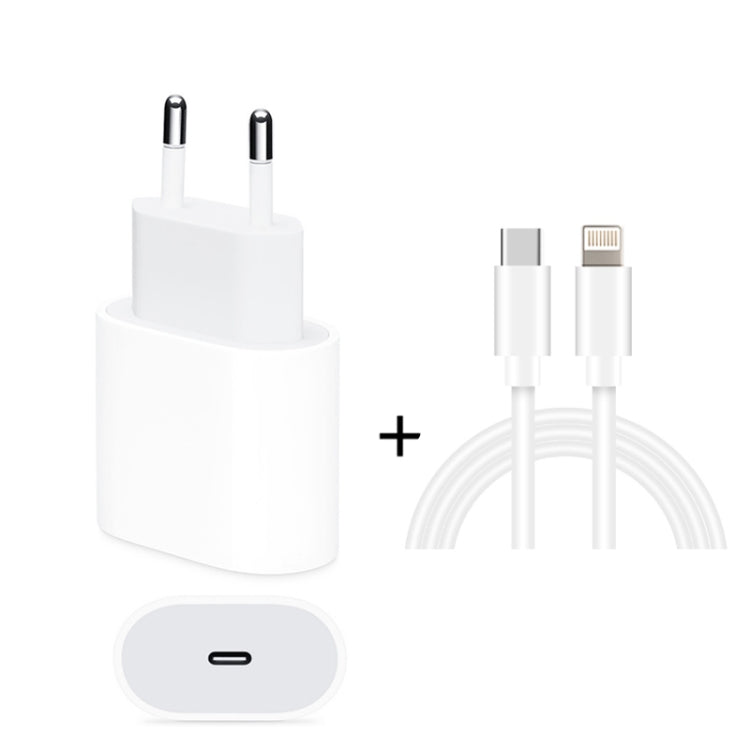 2-in-1 PD 20W 단일 USB-C / 타입-C 포트 여행용 충전기 + 3A PD3.0 USB-C / 타입-C to 8핀 고속 충전 데이터 케이블 세트, 케이블 길이: 1m, EU 플러그, 20W 1m