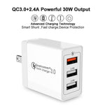 SDC-30W 30W QC 3.0 USB + 2.4A 듀얼 USB 2.0 포트 휴대폰 태블릿 PC 범용 고속 충전기 여행용 충전기, 미국 플러그, 미국 플러그
