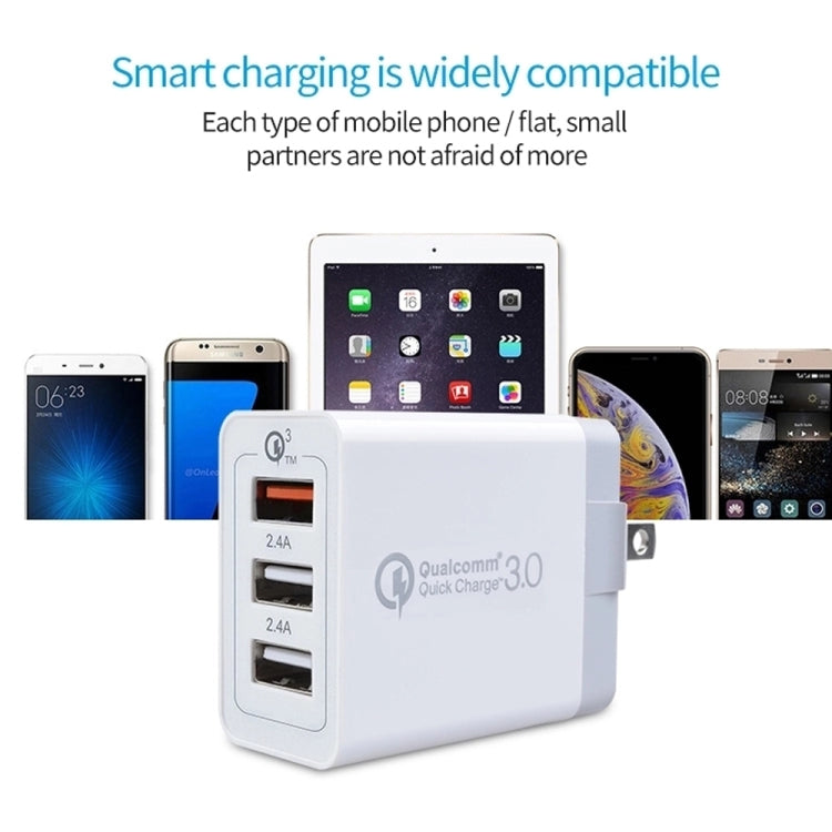 SDC-30W 30W QC 3.0 USB + 2.4A 듀얼 USB 2.0 포트 휴대폰 태블릿 PC 범용 고속 충전기 여행용 충전기, 미국 플러그, 미국 플러그