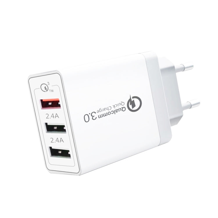 SDC-30W 30W QC 3.0 USB + 2.4A 듀얼 USB 2.0 포트 휴대폰 태블릿 PC 범용 고속 충전기 여행용 충전기, EU 플러그, EU 플러그