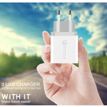SDC-30W 30W QC 3.0 USB + 2.4A Dual USB 2.0 Ports Mobile Phone Tablet PC Universal Quick Charger Travel Charger, EU Plug, EU Plug