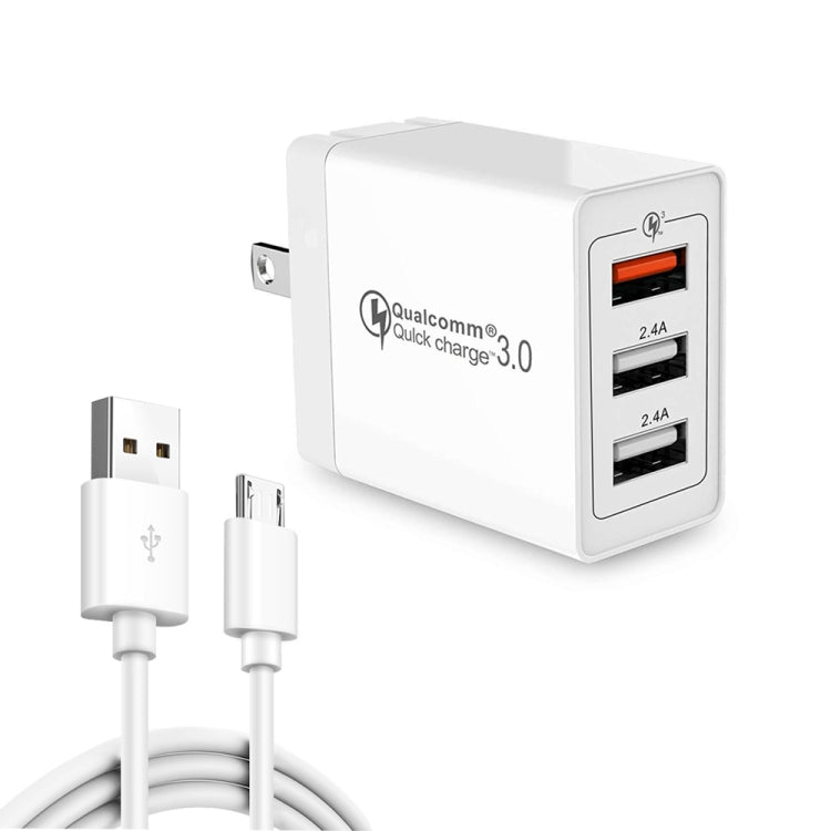 SDC-30W 2-in-1 USB to Micro USB 데이터 케이블 + 30W QC 3.0 USB + 2.4A 듀얼 USB 2.0 포트 휴대폰 태블릿 PC 범용 고속 충전기 여행용 충전기 세트, 미국 플러그, Micro USB 케이블 포함, 미국 플러그