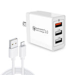SDC-30W 2-in-1 USB to 8핀 데이터 케이블 + 30W QC 3.0 USB + 2.4A 듀얼 USB 2.0 포트 휴대폰 태블릿 PC 범용 고속 충전기 여행용 충전기 세트, 미국 플러그, 8핀 케이블 포함, 미국 플러그