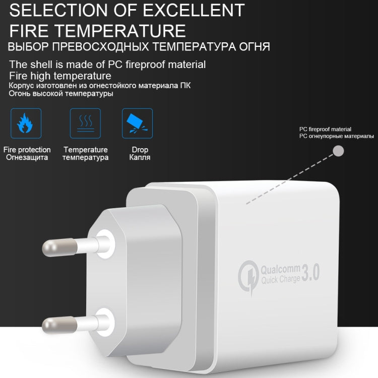 SDC-30W 2-in-1 USB to 8핀 데이터 케이블 + 30W QC 3.0 USB + 2.4A 듀얼 USB 2.0 포트 휴대폰 태블릿 PC 범용 고속 충전기 여행용 충전기 세트, EU 플러그, 8핀 케이블 포함, EU 플러그