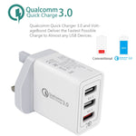 SDC-30W 2 in 1 USB to 8핀 데이터 케이블 + 30W QC 3.0 USB + 2.4A 듀얼 USB 2.0 포트 휴대폰 태블릿 PC 범용 고속 충전기 여행용 충전기 세트, UK 플러그, 8핀 케이블 포함, UK 플러그