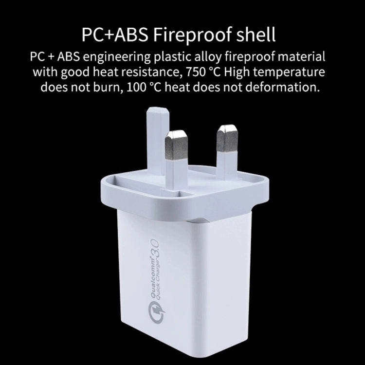 SDC-30W 2 in 1 USB to 8핀 데이터 케이블 + 30W QC 3.0 USB + 2.4A 듀얼 USB 2.0 포트 휴대폰 태블릿 PC 범용 고속 충전기 여행용 충전기 세트, UK 플러그, 8핀 케이블 포함, UK 플러그
