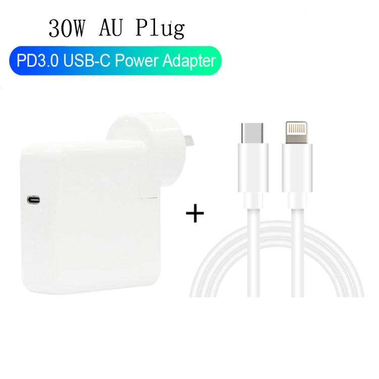 2 in 1 PD3.0 30W USB-C / 타입-C 여행용 충전기 분리형 플러그 + PD3.0 3A USB-C / 타입-C to 8핀 고속 충전 데이터 케이블 세트, 케이블 길이: 1m, AU 플러그, 1m