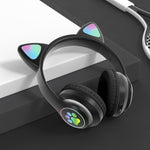 TN-28 3.5mm 블루투스 5.0 듀얼 연결 RGB 고양이 귀 베이스 스테레오 노이즈 캔슬링 헤드폰 TF 카드 지원 마이크 포함