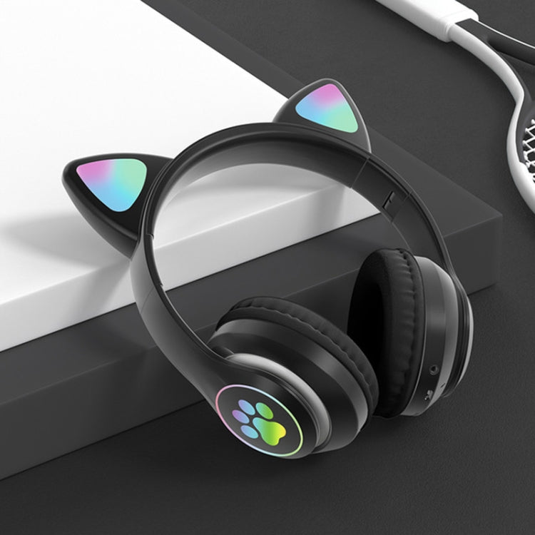 TN-28 3.5mm 블루투스 5.0 듀얼 연결 RGB 고양이 귀 베이스 스테레오 노이즈 캔슬링 헤드폰 TF 카드 지원 마이크 포함