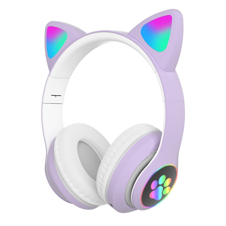 TN-28 3.5mm 블루투스 5.0 듀얼 연결 RGB 고양이 귀 베이스 스테레오 노이즈 캔슬링 헤드폰 TF 카드 지원 마이크 포함