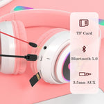 TN-28 3.5mm 블루투스 5.0 듀얼 연결 RGB 고양이 귀 베이스 스테레오 노이즈 캔슬링 헤드폰 TF 카드 지원 마이크 포함