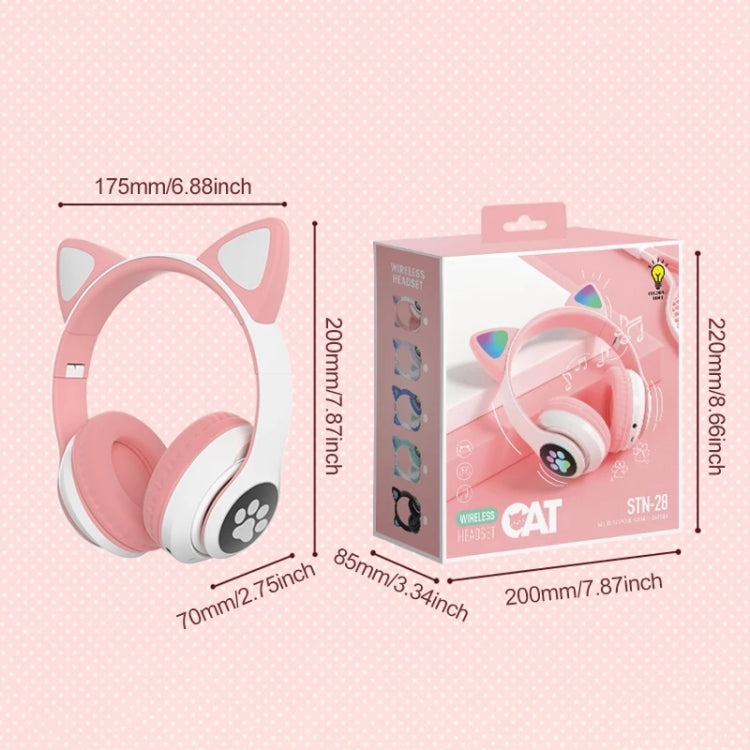 TN-28 3.5mm 블루투스 5.0 듀얼 연결 RGB 고양이 귀 베이스 스테레오 노이즈 캔슬링 헤드폰 TF 카드 지원 마이크 포함