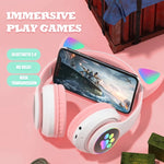 TN-28 3.5mm 블루투스 5.0 듀얼 연결 RGB 고양이 귀 베이스 스테레오 노이즈 캔슬링 헤드폰 TF 카드 지원 마이크 포함