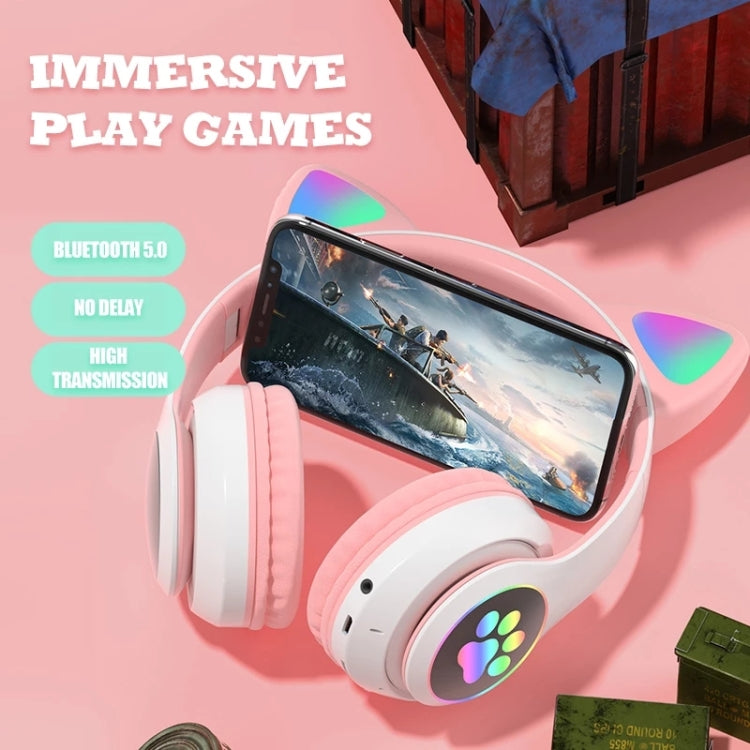TN-28 3.5mm 블루투스 5.0 듀얼 연결 RGB 고양이 귀 베이스 스테레오 노이즈 캔슬링 헤드폰 TF 카드 지원 마이크 포함