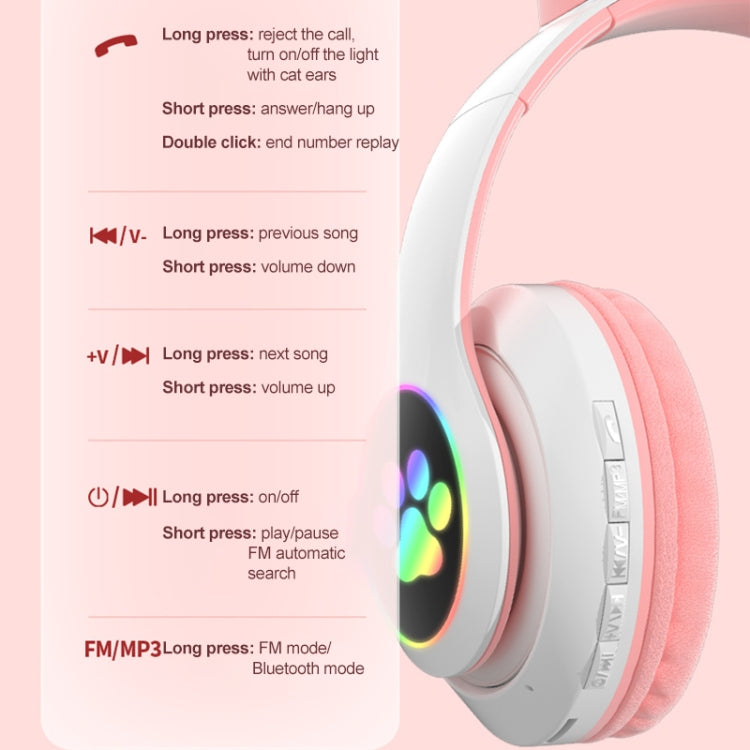 TN-28 3.5mm 블루투스 5.0 듀얼 연결 RGB 고양이 귀 베이스 스테레오 노이즈 캔슬링 헤드폰 TF 카드 지원 마이크 포함