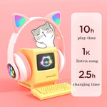TN-28 3.5mm 블루투스 5.0 듀얼 연결 RGB 고양이 귀 베이스 스테레오 노이즈 캔슬링 헤드폰 TF 카드 지원 마이크 포함