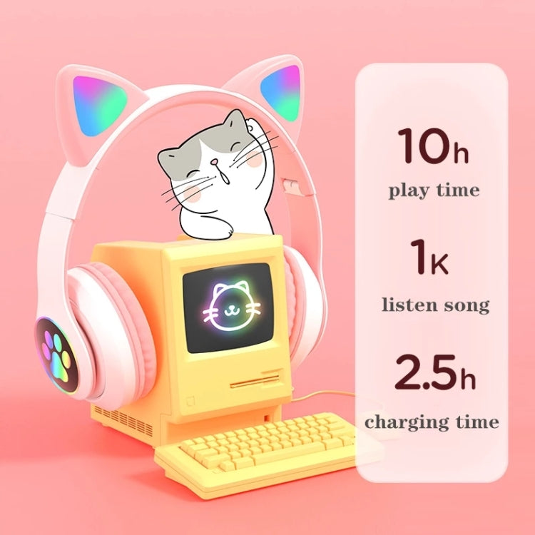 TN-28 3.5mm 블루투스 5.0 듀얼 연결 RGB 고양이 귀 베이스 스테레오 노이즈 캔슬링 헤드폰 TF 카드 지원 마이크 포함