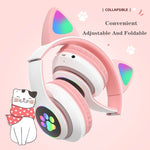 TN-28 3.5mm 블루투스 5.0 듀얼 연결 RGB 고양이 귀 베이스 스테레오 노이즈 캔슬링 헤드폰 TF 카드 지원 마이크 포함