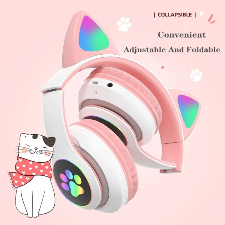 TN-28 3.5mm 블루투스 5.0 듀얼 연결 RGB 고양이 귀 베이스 스테레오 노이즈 캔슬링 헤드폰 TF 카드 지원 마이크 포함