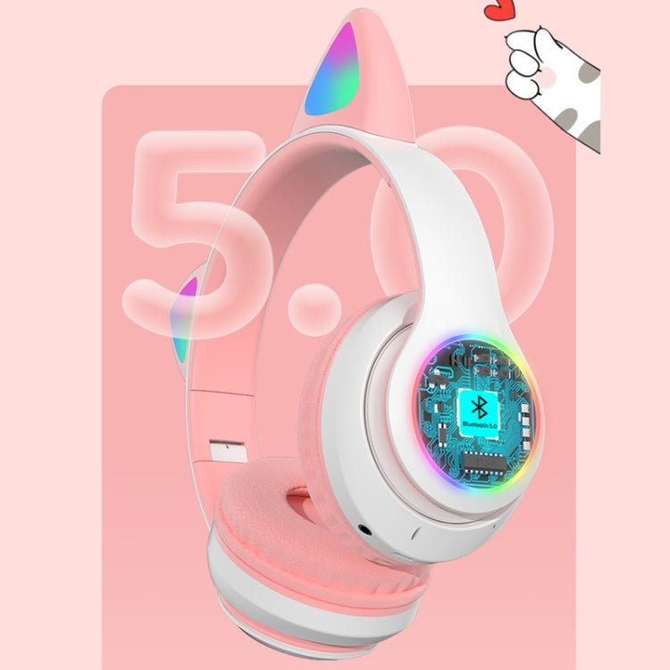 TN-28 3.5mm 블루투스 5.0 듀얼 연결 RGB 고양이 귀 베이스 스테레오 노이즈 캔슬링 헤드폰 TF 카드 지원 마이크 포함
