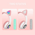 TN-28 3.5mm 블루투스 5.0 듀얼 연결 RGB 고양이 귀 베이스 스테레오 노이즈 캔슬링 헤드폰 TF 카드 지원 마이크 포함