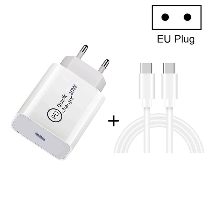 SDC-20W 2-in-1 PD 20W USB-C / Type-C 여행용 충전기 + 3A PD 3.0 USB-C / Type-C to USB-C / Type-C 고속 충전 데이터 케이블 세트, 케이블 길이: 1m, US 플러그, EU 플러그, UK 플러그