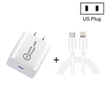 SDC-20W 2 in 1 PD 20W USB-C / Type-C 여행용 충전기 + 3A PD3.0 USB-C / Type-C to 8핀 고속 충전 데이터 케이블 세트, 케이블 길이: 1m, US 플러그, EU 플러그, UK 플러그