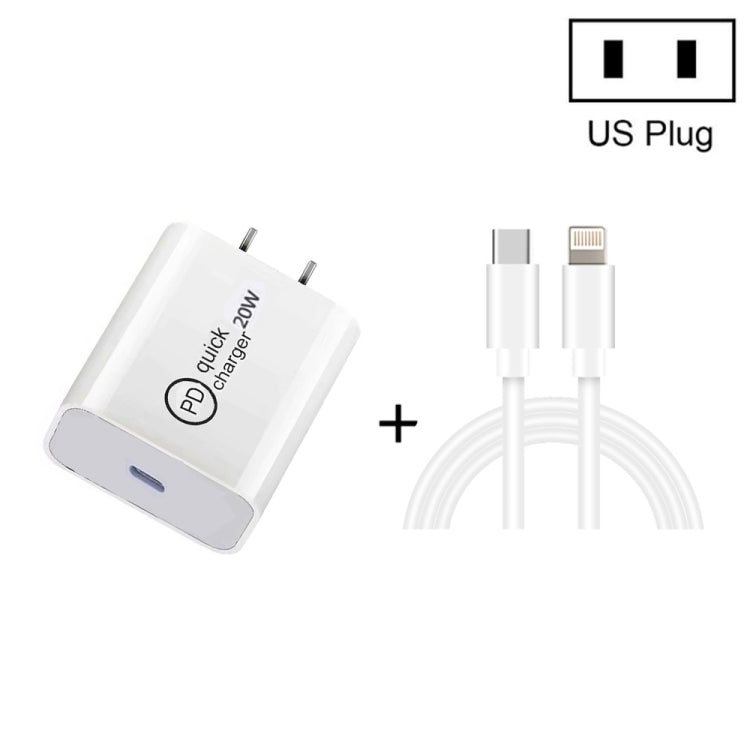 SDC-20W 2 in 1 PD 20W USB-C / Type-C 여행용 충전기 + 3A PD3.0 USB-C / Type-C to 8핀 고속 충전 데이터 케이블 세트, 케이블 길이: 1m, US 플러그, EU 플러그, UK 플러그