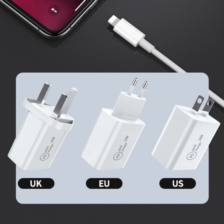 SDC-20W 2 in 1 PD 20W USB-C / Type-C 여행용 충전기 + 3A PD3.0 USB-C / Type-C to 8핀 고속 충전 데이터 케이블 세트, 케이블 길이: 1m, US 플러그, EU 플러그, UK 플러그