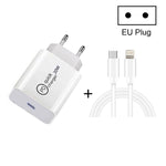 SDC-20W 2 in 1 PD 20W USB-C / Type-C 여행용 충전기 + 3A PD3.0 USB-C / Type-C to 8핀 고속 충전 데이터 케이블 세트, 케이블 길이: 1m, US 플러그, EU 플러그, UK 플러그