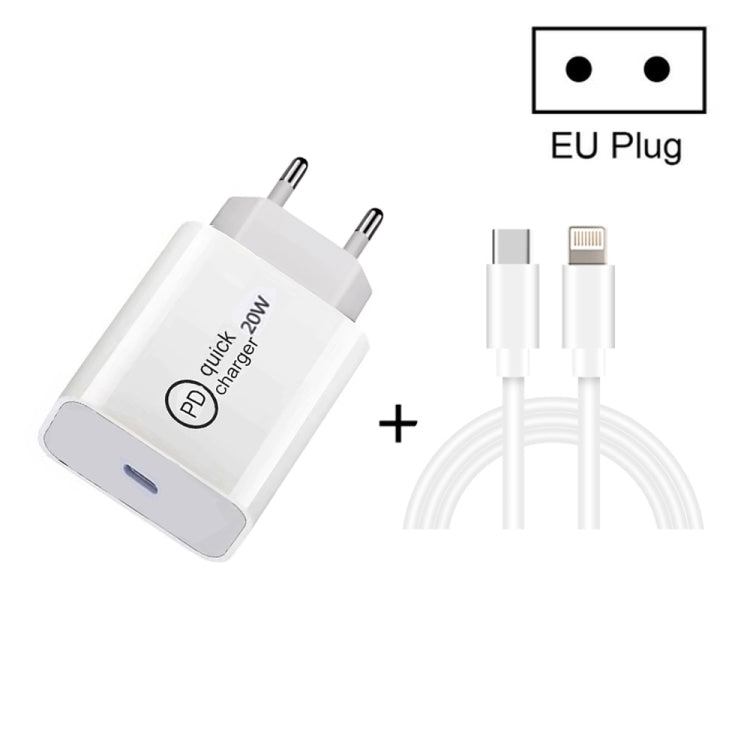 SDC-20W 2 in 1 PD 20W USB-C / Type-C 여행용 충전기 + 3A PD3.0 USB-C / Type-C to 8핀 고속 충전 데이터 케이블 세트, 케이블 길이: 1m, US 플러그, EU 플러그, UK 플러그