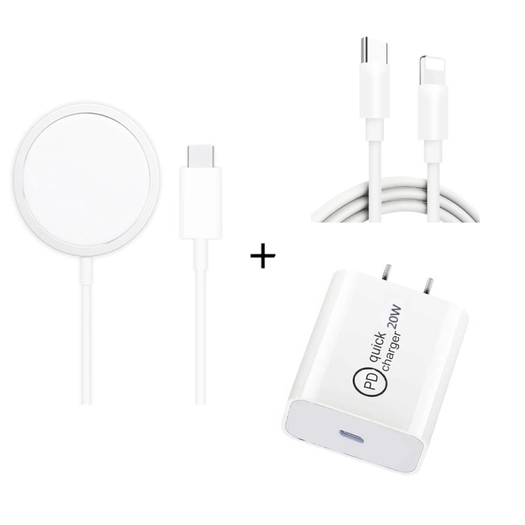 XJ-32 3 in 1 15W 자기 흡착 무선 충전 + PD 20W USB-C / Type-C 여행용 충전 + USB-C / Type-C to 8핀 고속 충전 케이블 아이폰 시리즈용, US 플러그, EU 플러그, UK 플러그