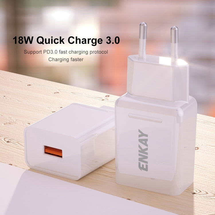ENKAY Hat-Prince T006-1 18W USB QC 3.0 고속 충전 여행용 충전기 전원 어댑터, EU 플러그
