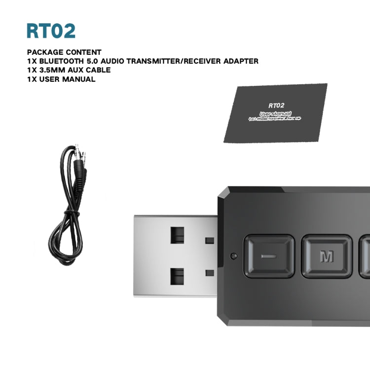 RT02 USB 블루투스 오디오 어댑터 수신 및 송신 2-in-1 블루투스 5.0 핸즈프리 통화 자동차 블루투스 리시버
