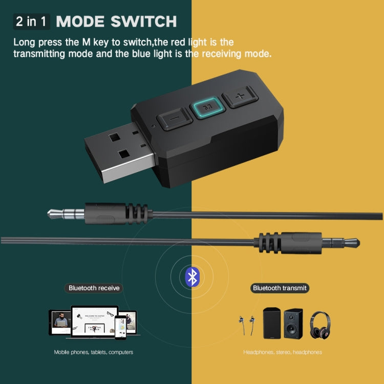 RT02 USB 블루투스 오디오 어댑터 수신 및 송신 2-in-1 블루투스 5.0 핸즈프리 통화 자동차 블루투스 리시버