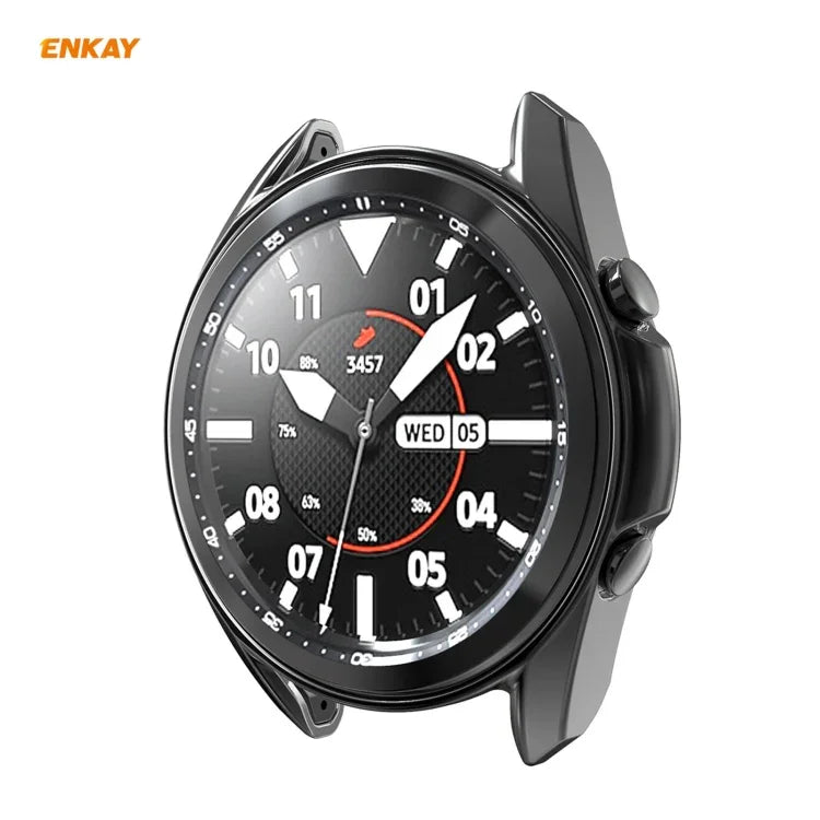 삼성 갤럭시 워치 3 45mm용 2-in-1 ENKAY 햇-프린스 전기 도금 소프트 TPU 케이스 + 0.2mm 9H 2.15D 곡면 엣지 강화유리 필름
