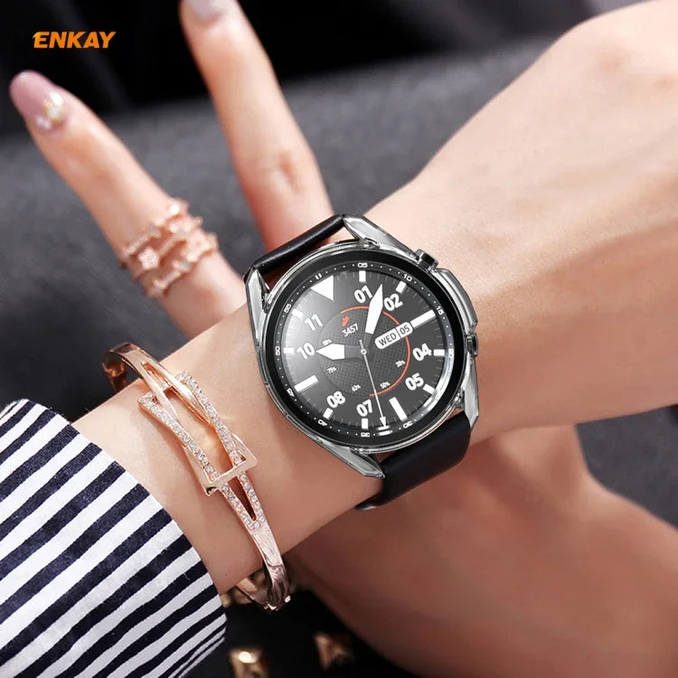 2-in-1 ENKAY 햇-프린스 투명 소프트 TPU 케이스 + 0.2mm 9H 2.15D 곡면 엣지 강화유리 필름, 삼성 갤럭시 워치 3 45mm용