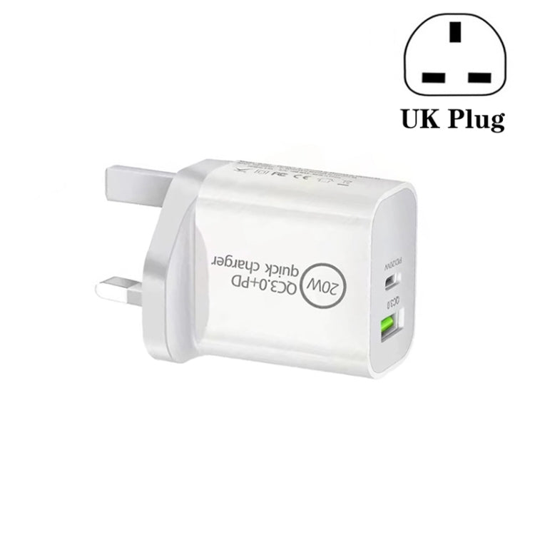 SDC-20WA+C 20W PD + QC 3.0 USB 듀얼 고속 충전 범용 여행용 충전기, UK 플러그, UK 플러그
