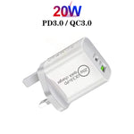 SDC-20WA+C 20W PD + QC 3.0 USB Dual Fast Charging Universal Travel Charger, UK Plug, UK Plug