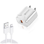LZ-023 18W QC 3.0 USB 휴대용 여행용 충전기 + 3A USB to 8핀 데이터 케이블, US 플러그, USB to 8핀 데이터 케이블, US 플러그, 8핀 데이터 케이블, US 플러그