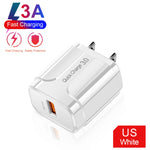 LZ-023 18W QC 3.0 USB 휴대용 여행용 충전기 + 3A USB to 8핀 데이터 케이블, US 플러그, USB to 8핀 데이터 케이블, US 플러그, 8핀 데이터 케이블, US 플러그