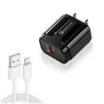 LZ-023 18W QC 3.0 USB 휴대용 여행용 충전기 + 3A USB to 8핀 데이터 케이블, US 플러그, USB to 8핀 데이터 케이블, US 플러그, 8핀 데이터 케이블, US 플러그