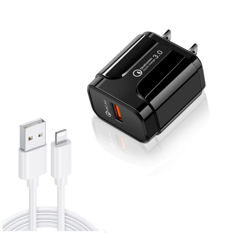 LZ-023 18W QC 3.0 USB 휴대용 여행용 충전기 + 3A USB to 8핀 데이터 케이블, US 플러그, USB to 8핀 데이터 케이블, US 플러그, 8핀 데이터 케이블, US 플러그