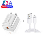 LZ-023 18W QC 3.0 USB 휴대용 여행용 충전기 + 3A USB to 8핀 데이터 케이블, US 플러그, USB to 8핀 데이터 케이블, US 플러그, 8핀 데이터 케이블, US 플러그