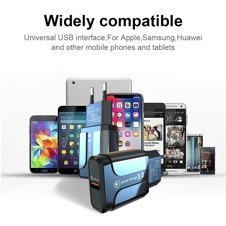 LZ-023 18W QC 3.0 USB 휴대용 여행용 충전기 + 3A USB to 8핀 데이터 케이블, EU 플러그, 8핀 데이터 케이블, EU 플러그